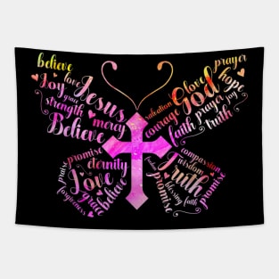 Butterfly Prayer Jesus Christian Cross Floral Pattern Tapestry