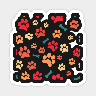 Autumn Color Puppy Paw Prints and Bones On Black Pattern Magnet