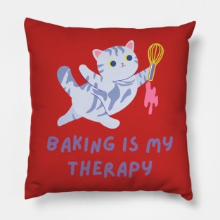 Cute Funny Cat Shirt Kitten Baking Is My Therapy Pillow