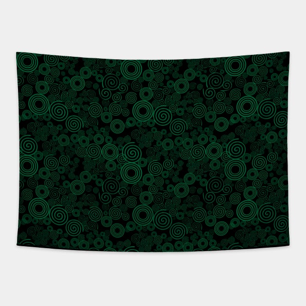 Green and Black Spiral Pattern Tapestry by Design_Lawrence