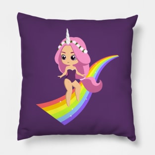 Rainbow unicorn girl Pillow