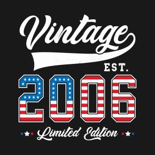 17th Birthday Patriotic Vintage 2006 USA Flag 4th of July T-Shirt