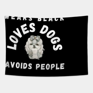 Wears black loves dog avoids people Tapestry