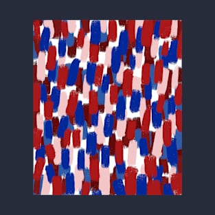 Abstract Brush Stroke Pattern in Blue and Red T-Shirt