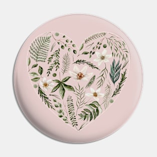 Floral Leaves Heart Pink Blush Pin