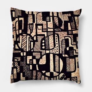 African Abstract Art Pattern Design - "Ndalu" - Pink and Blue Pillow