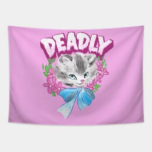 Cute but Deadly creepy goth kitten illustration Tapestry