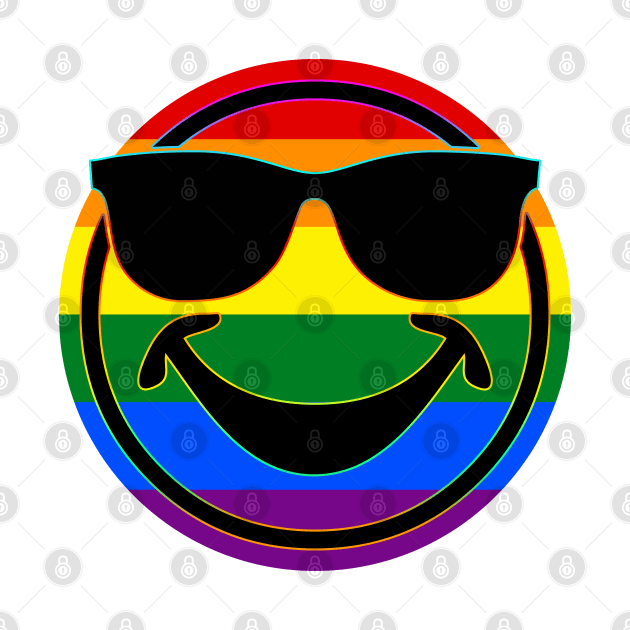 Rainbow Flag Stripes Button COOL SMILEY by EDDArt