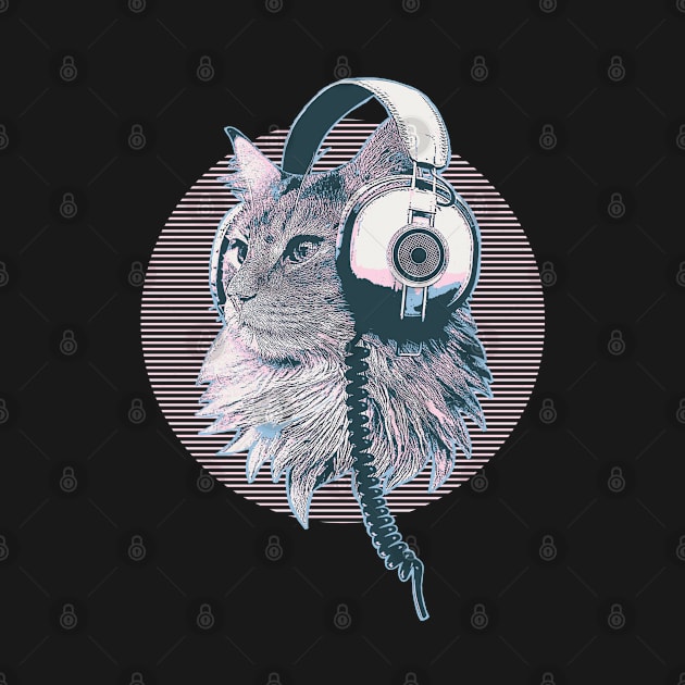 Melophile Music Lover Headphones Cat - Vapor Wave Colors 2 - Melophile by DuskySavage