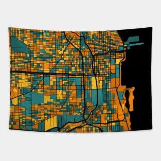 Chicago Map Pattern in Orange & Teal Tapestry