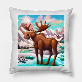 Cute Canadian Moose Hanging out in the Rocky Mountains Pillow