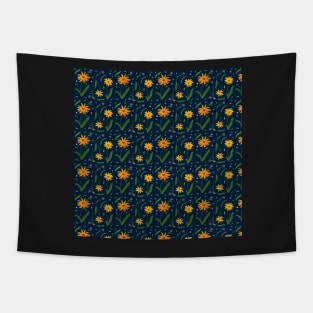 Black-Eyed Susan Pattern with an indigo background Tapestry