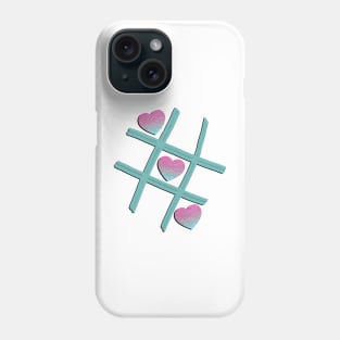 Cute School Shirt for Girls, Women Tic Tac Toe Love Game Teal, Pink Heart Gift Phone Case