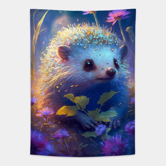 Hedgehog Animal Portrait Painting Wildlife Outdoors Adventure Tapestry by Cubebox