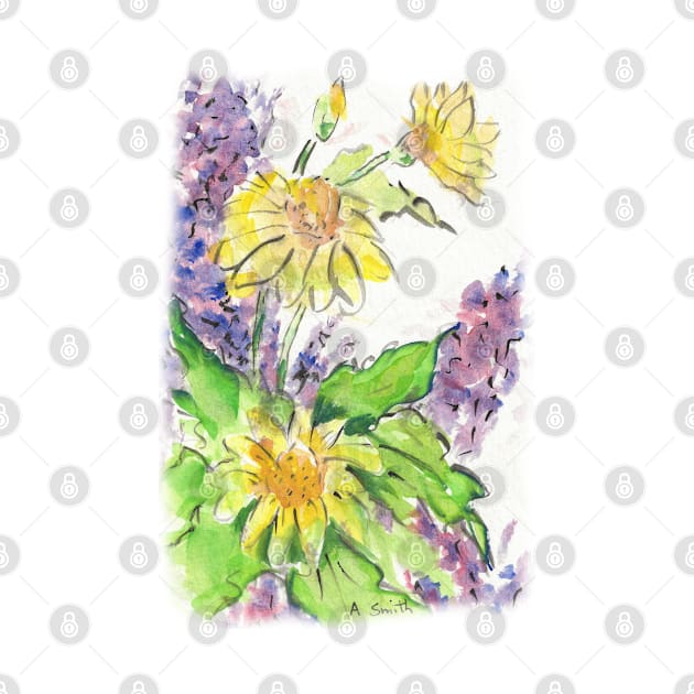 Yellow Purple and Green Flowers by designs-by-ann