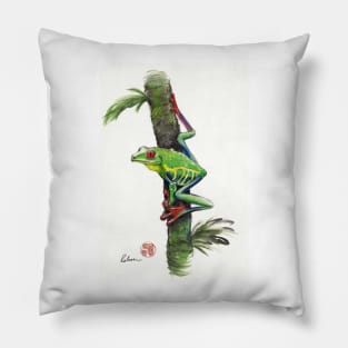 RED-EYED TREE FROG - watercolor painting Pillow