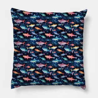 Illustrated Sardines in Space Surrounded by Stars Pillow