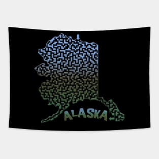 Alaska State Outline Mountain Themed Maze & Labyrinth Tapestry