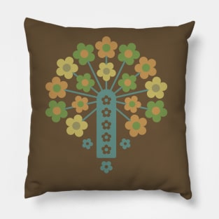 COW PARSLEY Retro Seventies 1970s Floral Botanical Pattern in Vintage Earthy Brown Teal Green Citron Tan Pillow