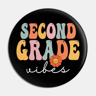 Second Grade Vibes Retro Groovy Vintage First Day Of School Pin