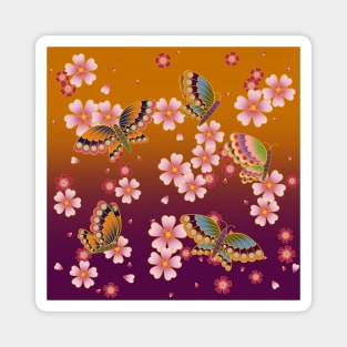 Japanese Butterfleis Amid Sakura Blossoms Magnet