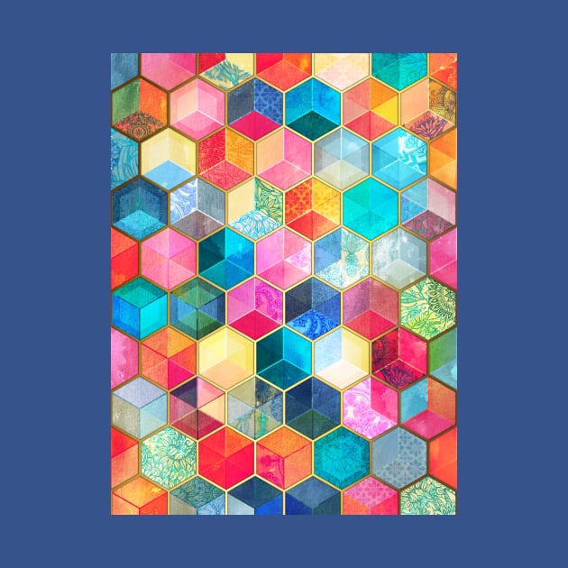 Crystal Bohemian Honeycomb Cubes - colorful hexagon pattern by micklyn