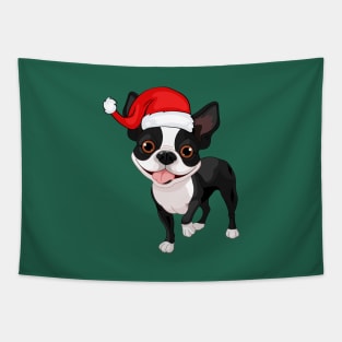 Santa Boston Terrier Cartoon Dog Tapestry