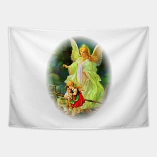 Guardian Angel and Children on the Bridge Vintage Catholic Tapestry