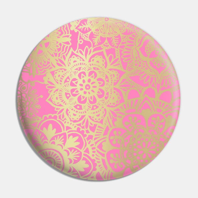 Pink and Gold Mandala Pattern Pin by julieerindesigns