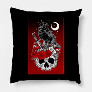 Crow with skull Pillow