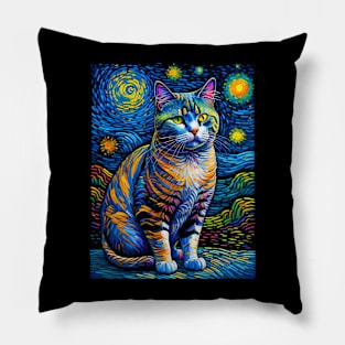 The American Shorthair Cat in starry night Pillow