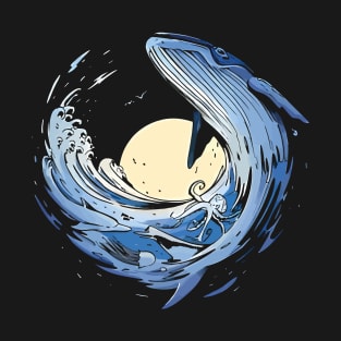 Oceanic Nocturne: Moonlit Whale and Octopus T-Shirt