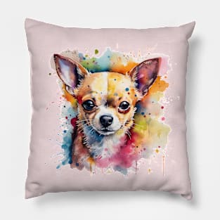 Chihuahua Bright Watercolor Painting With Splatters Pillow