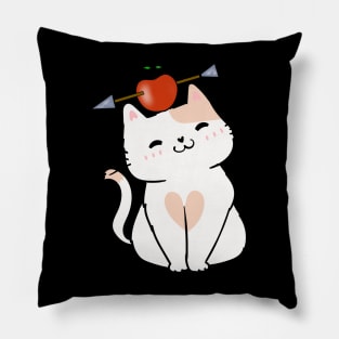 Funny Persian cat is playing william tell with an apple and arrow Pillow