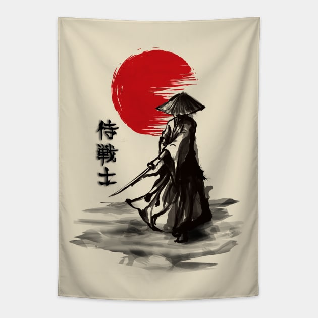 Samurai Red moon Tapestry by MCAshe spiritual art 