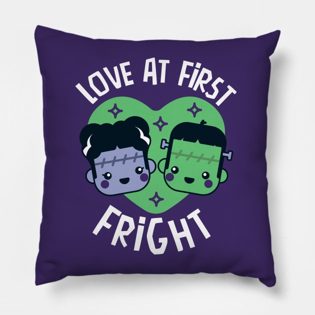 Kawaii Frankenstein's Monster and Bride of Frankenstein // Love at First Fright Pillow by SLAG_Creative