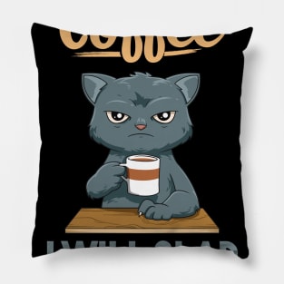 Funny Angry Cat Coffee Lover Feline Morning Animal Pillow