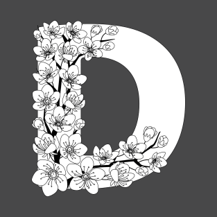 Monochrome capital letter D patterned with sakura twig T-Shirt