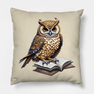 A Wise Owl Reading a Book Pillow