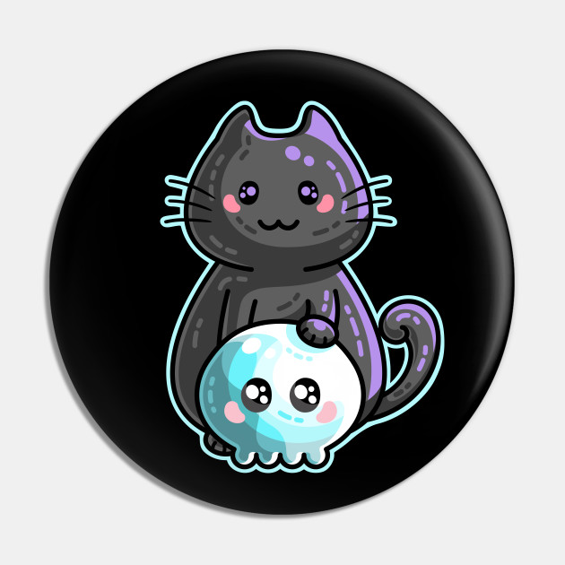 Kawaii Cute Black Cat And Skull Cat Pin Teepublic