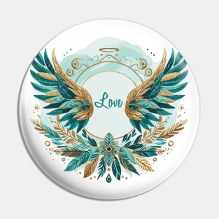 Angel Wings Blue Watercolor with Love Pin