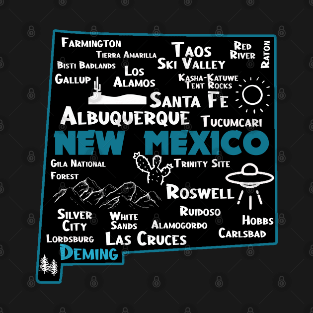 Cute map of Deming New Mexico Albuquerque Santa Fe Los Alamos, Roswell Las Cruces Carlsbad Hobbs Silver City by BoogieCreates