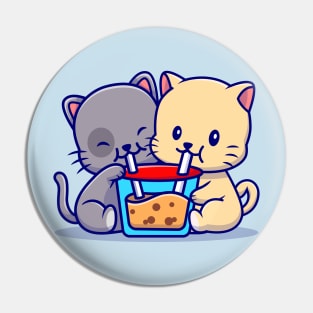 Cute Couple Cat Drink Boba Milk Tea Cartoon Pin