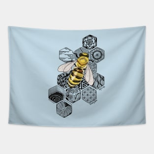 Golden Honey Bee Doodle Tapestry