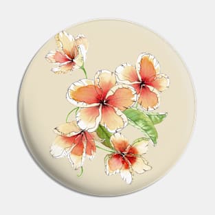 Ink Wash Orange Plumerias Flowers Pin