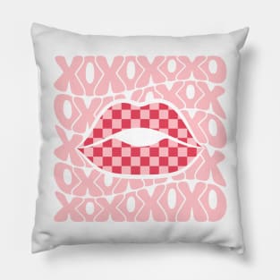 XOXO Retro Checkered Lips Pillow