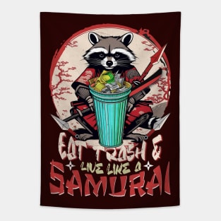 Racoon Eat Trash a Japanese Samurai Aesthetic Tapestry