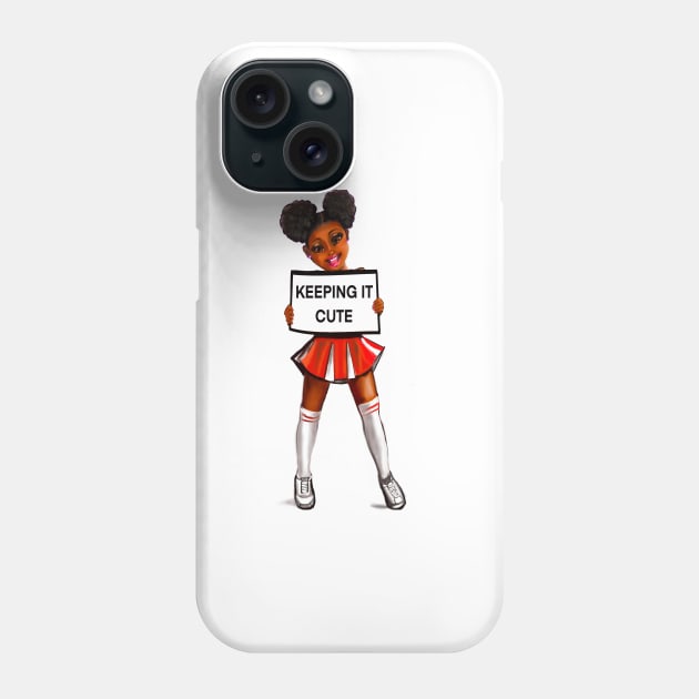 Inspirational motivational affirmation black anime girl cheerleader with Afro hair in puffs, brown eyes and dark brown skin side profile. Hair love ! Phone Case by Artonmytee