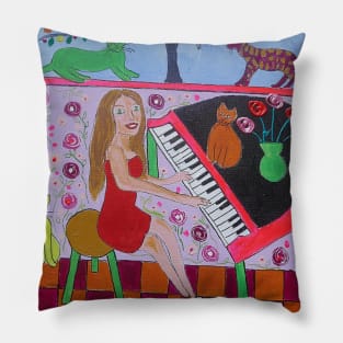 The Beautiful Pianist and her quirky cats Pillow