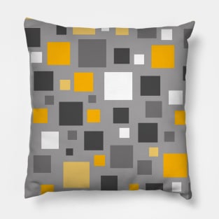 Mustard Yellow and Grey Squares Pixel Polka Dot Pillow